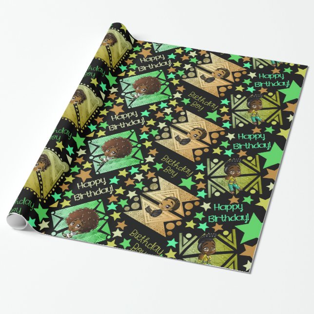 Papier Cadeau African American Boys Anime mignonne (Déroulé)