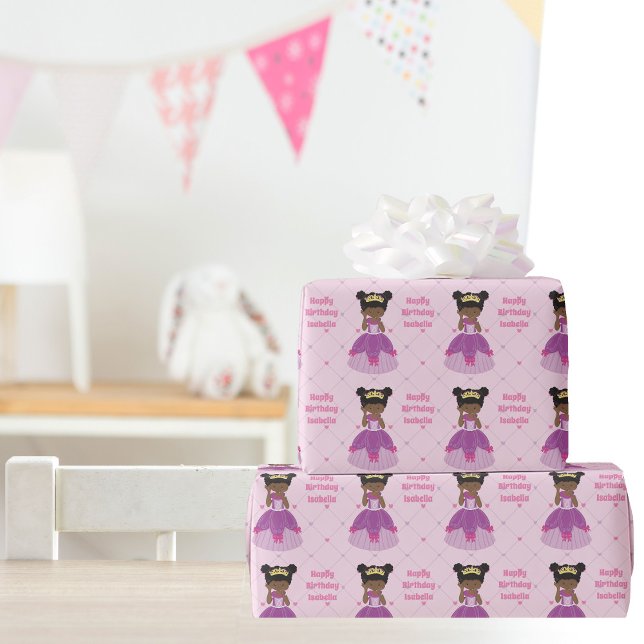 Papier Cadeau African American Princess Cute Custom Anniversaire (Créateur téléchargé)