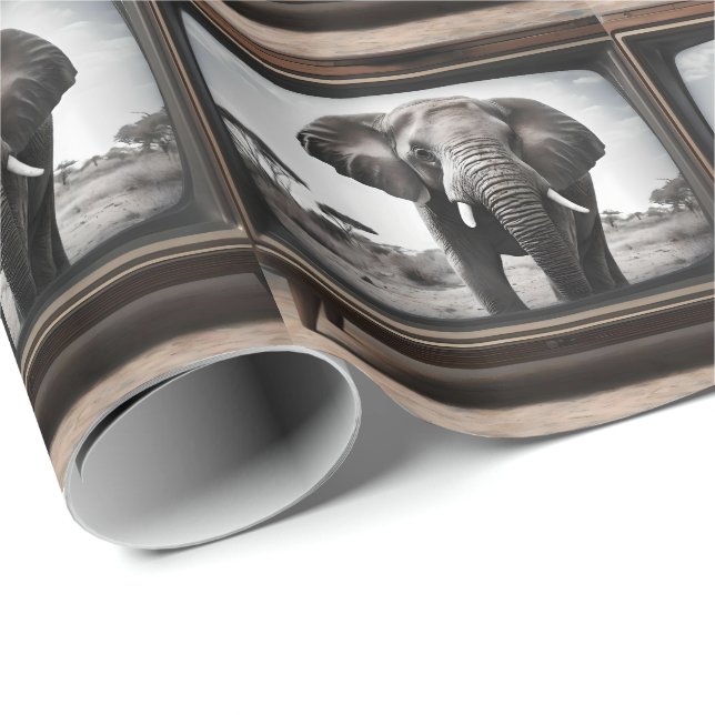 Papier Cadeau African Elephant Sur La Télévision Analogique, (Coin rond)