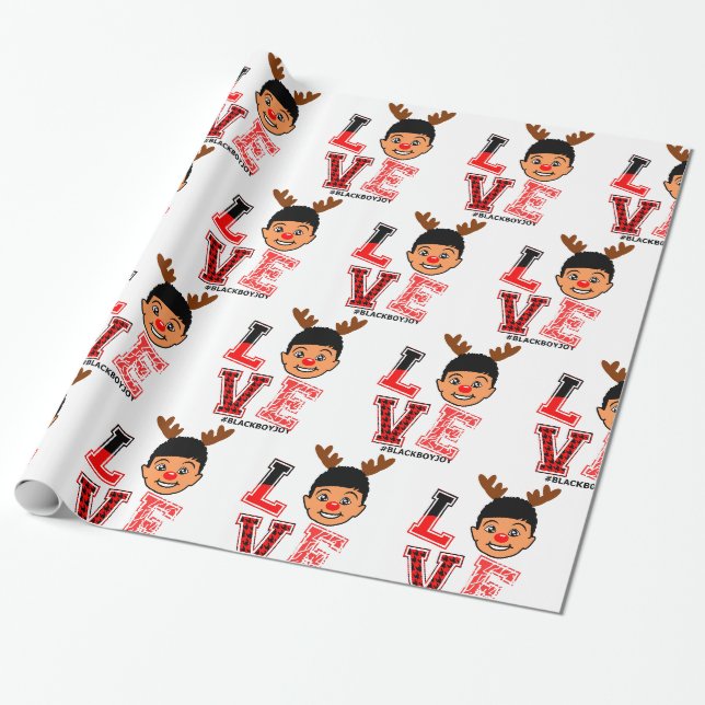 Papier Cadeau Afro Boy Christmas Cadeau de Noël, Reindeer au nez (Déroulé)