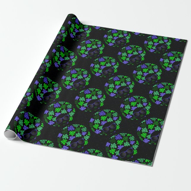 Papier Cadeau Afro Diva Vert & Bleu (Déroulé)