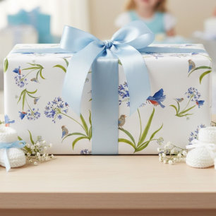 Papier Cadeau Agapanthe avec Merlebleu mère et bébé