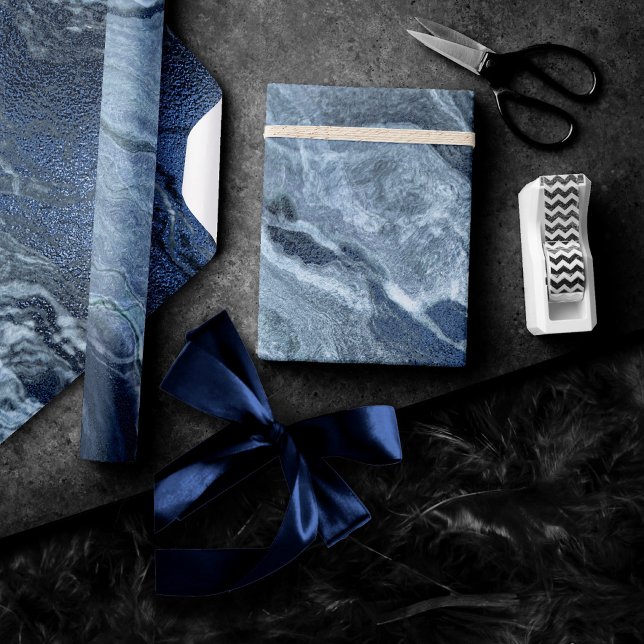 Papier Cadeau Agate bleue cristallisée | Pierre marbrée en ardoi (Créateur téléchargé)