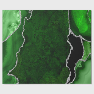 Papier Cadeau Agate de Parties scintillant verte et argentée