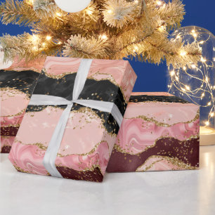 Papier Cadeau Agate de séquences noir et rose