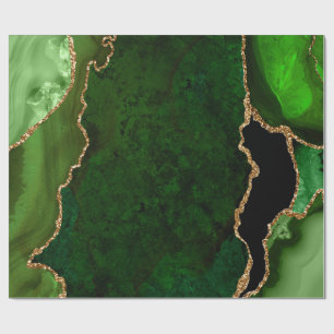 Papier Cadeau Agate Faux Pailleté Vert et Or