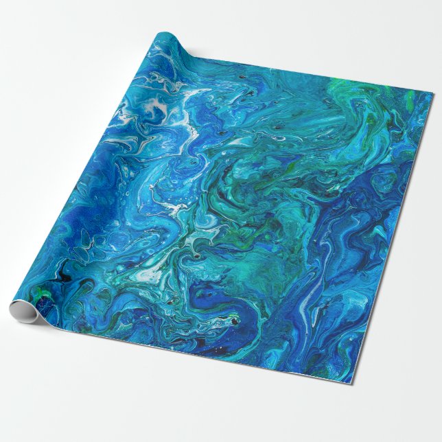 Papier Cadeau Agate folle élégante 2 de dentelle - Aqua bleu (Déroulé)