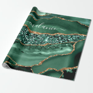 Papier Cadeau Agate Green Gold Parties scintillant Geode Marbre 