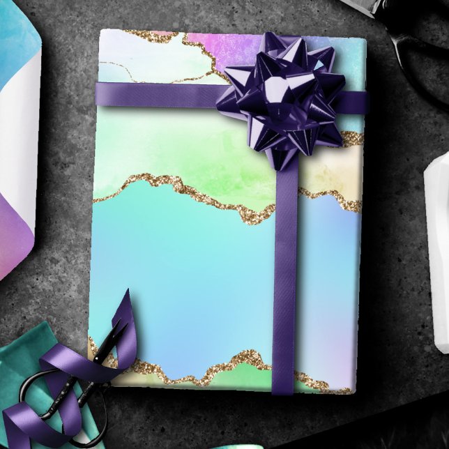 Papier Cadeau Agate Holo | Faux Iridescente Pastel Ombre Marble (Créateur téléchargé)