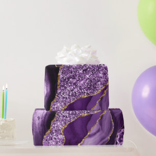 Papier Cadeau Agate océanique élégante violette et dorée paillet