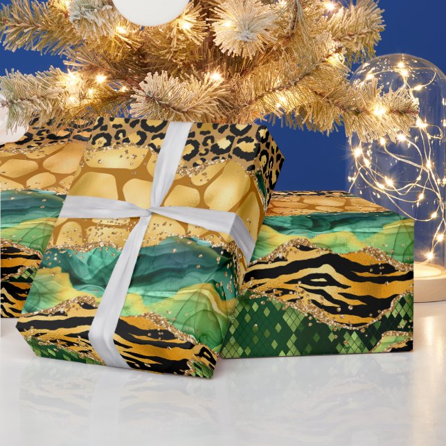 Papier Cadeau Agate Poster de animal Gold et Green Safari (Vacances)