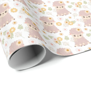 Papier Cadeau agneau de petite fille mignon 