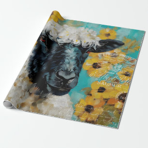 Papier Cadeau Agneau vintage Floral Rustique Ferme & Cottagecore