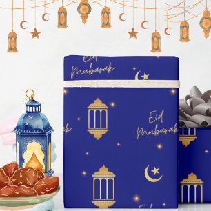 Papier Cadeau Aïd Moubarak Sapphire Bleu + Lune des Lanternes d'
