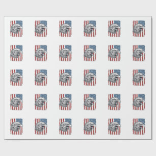 Papier Cadeau Aigle Patriotique Drapeau Américain Gravure Vintag