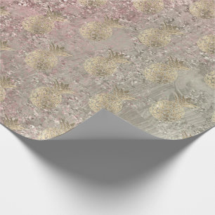 Papier Cadeau Aiguille tropicale fruit or ivoire rose verre