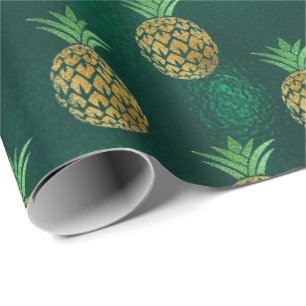 Papier Cadeau Aiguille tropicale verres d'or vert profond