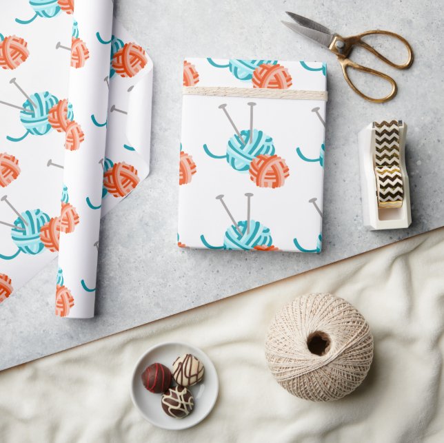 Papier Cadeau aiguilles et fils de tricot (Artisanat)
