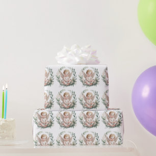 Papier Cadeau Ailes d'ange à l'aquarelle Baptême