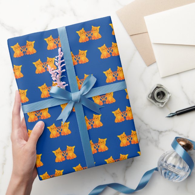 Papier Cadeau Aimer Cute Orange Kittens Sur Arrière - plan Bleu (Cadeaux)