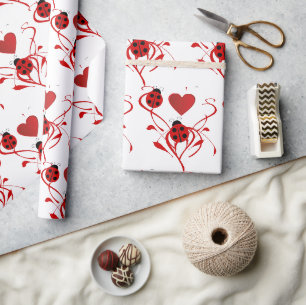 Papier Cadeau Aimez les coccinelles et les cœurs