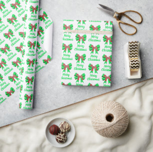 Papier Cadeau Airedale Terrier Chien de Noël et Bow vert blanc
