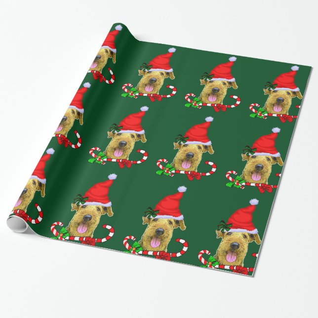 Papier Cadeau Airedale Terrier Santa Hat Noël (Déroulé)