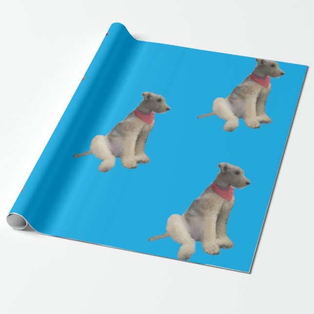 Papier Cadeau Airedale Wrapping Paper Blue (Déroulé)