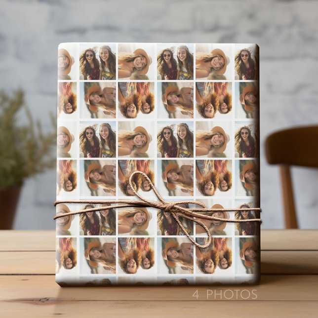 Papier Cadeau Ajouter 4 de vos photos préférées - Motif fou (Custom Photo Collage Wrapping Paper - All Occasion)