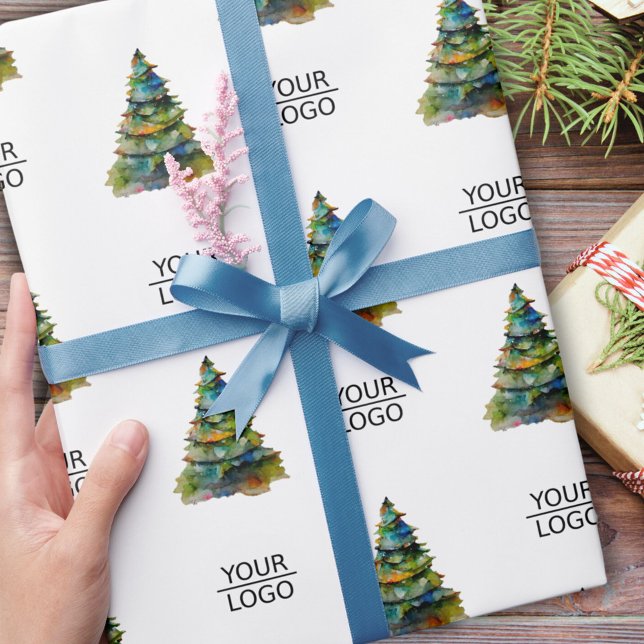 Papier Cadeau Ajouter le logo Modèle d'arbre de Noël Entreprise  (Créateur téléchargé)