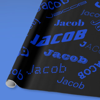 Papier Cadeau Ajouter un nom ou un mot | Bleu et noir