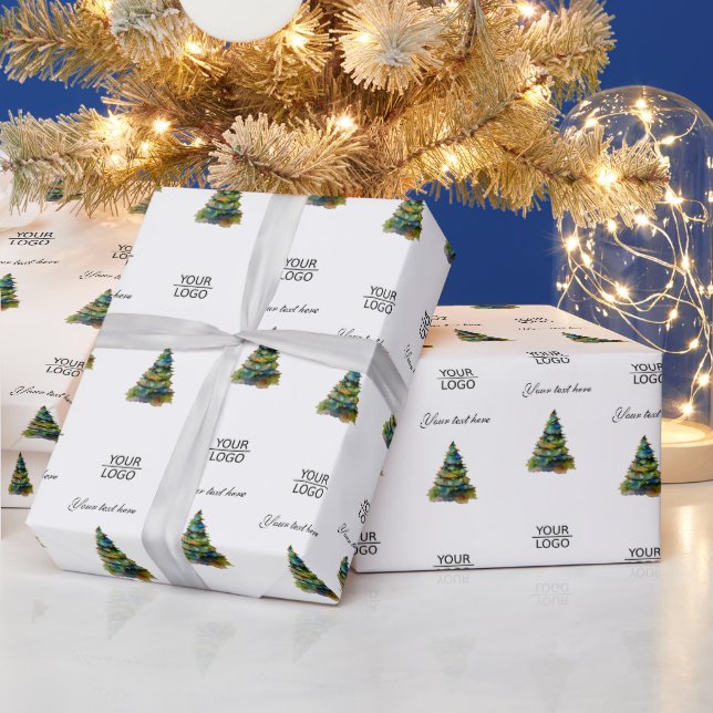 Papier Cadeau Ajouter votre logo Promotion de texte Arbre de Noë (Vacances)