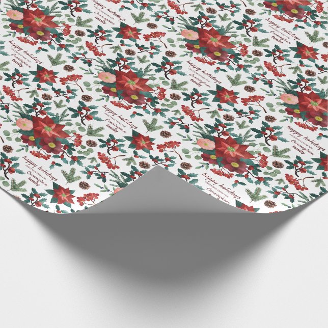 Papier Cadeau Ajouter votre nom| Vacances d'hiver White Holly Be (Coin)