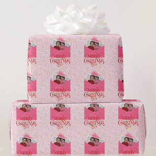 Papier Cadeau Ajouter VOTRE photo Noël rouge et rose