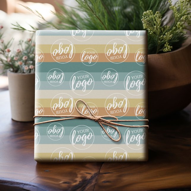 Papier Cadeau Ajoutez votre logo avec Pastel Sunrise Stripes (Custom Wrapping Paper with Your Logo - Add Your Logo for a fun personalized gift paper!)