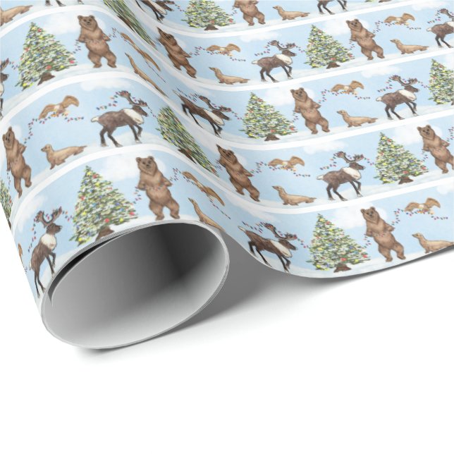 Papier Cadeau Alaska Wildlife Holiday Wrapping Paper (Coin rond)