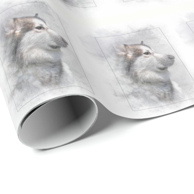 Papier Cadeau Alaskan Malamute chien (Coin rond)