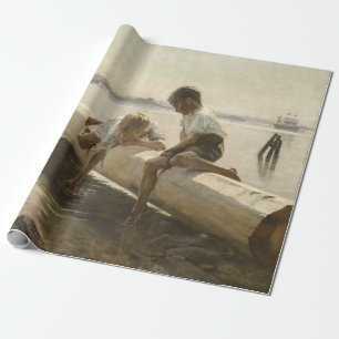Papier Cadeau Albert Edelfeel - Deux garçons sur un carnet