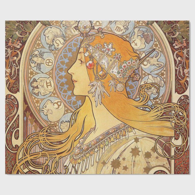 Papier Cadeau Alfonse Mucha Zodiac Art nouveau femme (Plat)