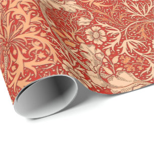 Papier Cadeau Algue de Nouveau d'art florale, orange de corail