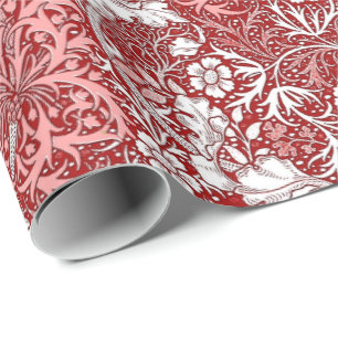 Papier Cadeau Algue de Nouveau d'art florale, rouge-foncé et