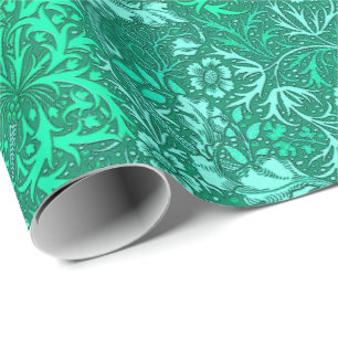 Papier Cadeau Algue de Nouveau d'art florale, turquoise et Aqua