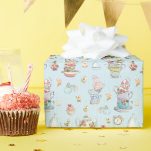 Papier Cadeau Alice au pays des merveilles Aquarelle Rayure bleu