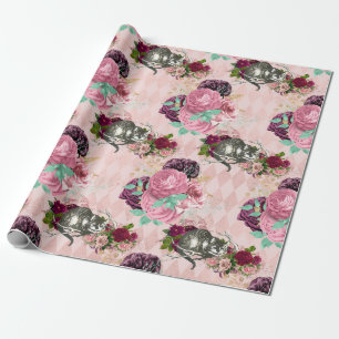 Papier Cadeau Alice au pays des merveilles Cheshire Chat rose