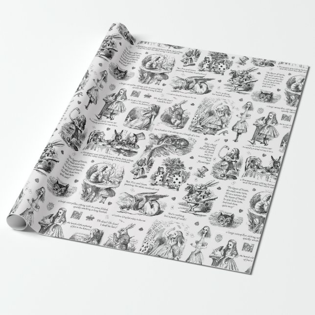 Papier Cadeau Alice au pays des merveilles Citations de toile bl (Déroulé)