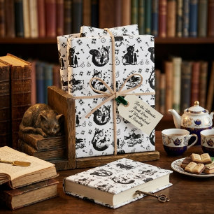 Papier Cadeau Alice au pays des merveilles Dessin noir et blanc