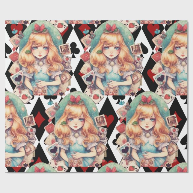 Papier Cadeau Alice au pays des merveilles et thème de la carte (Plat)
