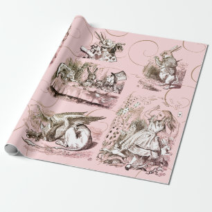 Papier Cadeau Alice au pays des merveilles Rose Vintage
