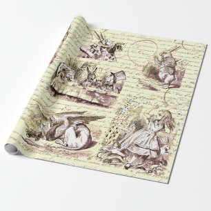 Papier Cadeau Alice au pays des merveilles Script Vintage Beige