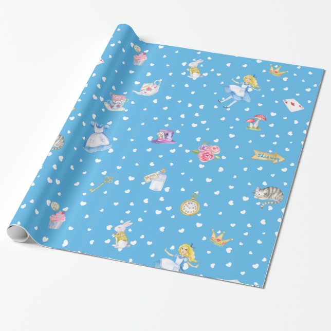 Papier Cadeau Alice au pays des merveilles sur les coeurs déceva (Déroulé)